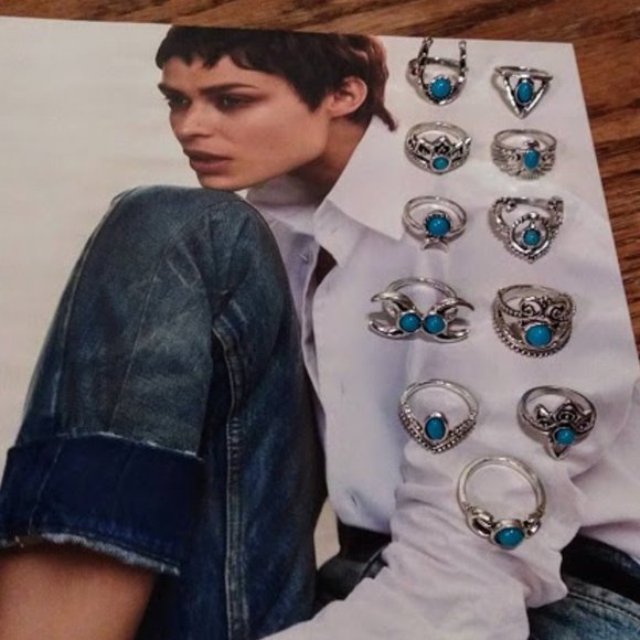 Silver Turquoise Stacking Ring Set - Picture 6 of 7